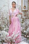 Buy_Kanj by Priyanka A Sakhuja_Pink Silk Organza Hand Embroidered Sequin Meidha Sharara Saree With Blouse _at_Aza_Fashions