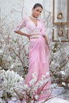 Shop_Kanj by Priyanka A Sakhuja_Pink Silk Organza Hand Embroidered Sequin Meidha Sharara Saree With Blouse _at_Aza_Fashions