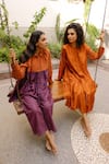 Buy_Ayaka_Orange 100% Mulberry Silk Embroidery Band Tiered Midi Dress  _Online_at_Aza_Fashions