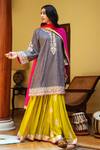Buy_Heena Kochhar_Grey Milfat Chanderi Kurta Gharara Set_at_Aza_Fashions