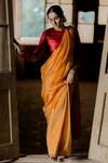 Buy_Mimamsaa_Orange Tissue Silk Ipsa Woven Saree With Embroidered Blouse_Online_at_Aza_Fashions