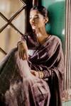 Mimamsaa_Purple Chiffon Silk Bela Printed Saree_at_Aza_Fashions