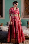 Mimamsaa Pink Jamawar Satin Silk-brocade Woven Floral Motifs V Leela Bridal Lehenga Set Online at Aza Fashions Mimamsaa_Pink Jamawar Satin Silk-brocade Woven Floral Motifs V Leela Bridal Lehenga Set_Online_at_Aza_Fashions