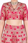 Mimamsaa Pink Jamawar Satin Silk-brocade Woven Floral Motifs V Leela Bridal Lehenga Set at Aza Fashions Mimamsaa_Pink Jamawar Satin Silk-brocade Woven Floral Motifs V Leela Bridal Lehenga Set_at_Aza_Fashions