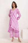 Ranng Label_Purple Natural Crepe Tie-dye V Neck Tie Dye Tunic And Palazzo Set _Online_at_Aza_Fashions