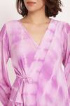 Ranng Label_Purple Natural Crepe Tie-dye V Neck Tie Dye Tunic And Palazzo Set _at_Aza_Fashions