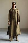 Buy_Mimamsaa_Brown Tissue Silk Woven Textured Round Martha Kurta Set  _Online_at_Aza_Fashions