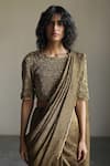 Buy_Mimamsaa_Gold Chanderi Silk Woven Textured Boat Neck Monica Sequin Work Blouse _at_Aza_Fashions