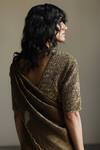 Mimamsaa_Gold Chanderi Silk Woven Textured Boat Neck Monica Sequin Work Blouse _at_Aza_Fashions