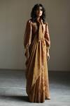 Buy_Mimamsaa_Brown Tissue Silk Woven And Sequins Olivia Scallop Hem Textured Saree  _at_Aza_Fashions