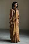 Mimamsaa_Brown Tissue Silk Woven And Sequins Olivia Scallop Hem Textured Saree  _Online_at_Aza_Fashions