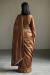 Shop_Mimamsaa_Brown Tissue Silk Woven Textured V Neck Francisca Puff Sleeve Blouse _at_Aza_Fashions