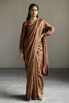 Mimamsaa_Brown Tissue Silk Woven Textured V Neck Francisca Puff Sleeve Blouse _Online_at_Aza_Fashions