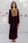 Mimamsaa_Maroon Velvet Sequin Round Kaftan Dress  _Online_at_Aza_Fashions