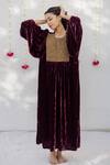Buy_Mimamsaa_Maroon Velvet Sequin Round Kaftan Dress  _Online_at_Aza_Fashions