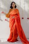 Buy_Mimamsaa_Orange Tissue Silk Embroidered And Woven Sequin Motifs Round Saree  _at_Aza_Fashions