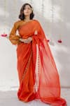 Mimamsaa_Orange Tissue Silk Embroidered And Woven Sequin Motifs Round Saree  _Online_at_Aza_Fashions