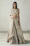 Buy_Studio Iris India_Beige Organza Round Bridal Lehenga Set _at_Aza_Fashions