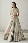 Studio Iris India_Beige Organza Round Bridal Lehenga Set _Online_at_Aza_Fashions