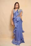 Buy_Jade by Monica and Karishma_Blue Chiffon Pre-draped Ruffle Saree With Blouse_at_Aza_Fashions