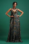 Buy_Nidhi Yasha_Multi Color Viscose Embroidery V Neck Printed Gown With Inner Top  _at_Aza_Fashions