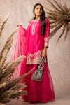 Buy_Ajiesh Oberoi_Pink Chanderi Round Kurta Gharara Set _at_Aza_Fashions