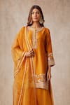 Shop_Ajiesh Oberoi_Yellow Organza, Chanderi Round Kurta Gharara Set _at_Aza_Fashions