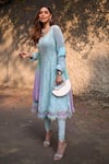 Ruh Clothing_Blue Georgette Hand Embroidered Chikankari V Neck Anarkali Set _Online_at_Aza_Fashions