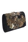 Buy_The Purple Sack_Black Embroidery Floral Flap Clutch With Sling _at_Aza_Fashions