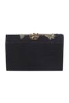 Shop_The Purple Sack_Black Embroidery Floral Flap Clutch With Sling _at_Aza_Fashions