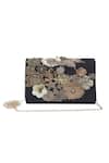 Buy_The Purple Sack_Black Embroidery Floral Flap Clutch With Sling _Online_at_Aza_Fashions