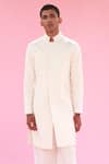 Buy_Antar Agni_White Cotton Crinkle Textured Sherwani _at_Aza_Fashions