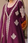 Shop_Megha & Jigar_Purple Chanderi Embroidery Kurta  Round  Jacket V-neck And Set  _Online_at_Aza_Fashions