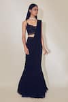 Premya By Manishii_Black Georgette Printed V Pre-draped Saree With Embellished Bustier _Online_at_Aza_Fashions