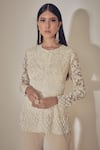 Buy_Premya By Manishii_White Tulle, Georgette Round Embroidered Jacket And Sharara Set _Online_at_Aza_Fashions