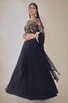 Buy_Premya By Manishii_Black Tulle, Chiffon, Tussar Silk Round Embroidered Blouse And Lehenga Set _at_Aza_Fashions