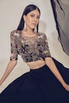 Premya By Manishii_Black Tulle, Chiffon, Tussar Silk Round Embroidered Blouse And Lehenga Set _Online_at_Aza_Fashions