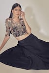 Shop_Premya By Manishii_Black Tulle, Chiffon, Tussar Silk Round Embroidered Blouse And Lehenga Set _Online_at_Aza_Fashions