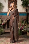 Buy_Megha & Jigar_Brown Satin Georgette V Neck Embroidered Saree With Blouse  _at_Aza_Fashions