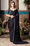 Buy_Megha & Jigar_Blue Satin Georgette Embroidery Sweetheart Neck Saree With Blouse  _at_Aza_Fashions