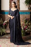 Shop_Megha & Jigar_Blue Satin Georgette Embroidery Sweetheart Neck Saree With Blouse  _at_Aza_Fashions