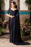 Megha & Jigar_Blue Satin Georgette Embroidery Sweetheart Neck Saree With Blouse  _Online_at_Aza_Fashions