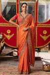 Buy_Megha & Jigar_Orange Satin Georgette Plunge Neck Embroidered Saree With Blouse _at_Aza_Fashions