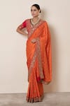 Shop_Megha & Jigar_Orange Satin Georgette Plunge Neck Embroidered Saree With Blouse _at_Aza_Fashions