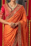 Buy_Megha & Jigar_Orange Satin Georgette Plunge Neck Embroidered Saree With Blouse _Online_at_Aza_Fashions