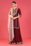 Shop_Megha & Jigar_Maroon Raw Silk Keyhole Embroidered Kurta Sharara Set  _at_Aza_Fashions