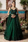 Buy_Megha & Jigar_Green Dupion Sweetheart Neck Embroidered Bridal Lehenga Set _at_Aza_Fashions