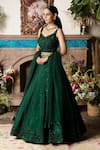 Shop_Megha & Jigar_Green Dupion Sweetheart Neck Embroidered Bridal Lehenga Set _at_Aza_Fashions