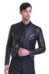 Shop_SAKSHAM & NEHARICKA_Black Faux Leather Button Front Jacket _at_Aza_Fashions