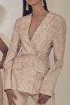 Premya By Manishii_Beige Crepe Silk Lapel Collar Printed Blazer And Sharara Set _at_Aza_Fashions
